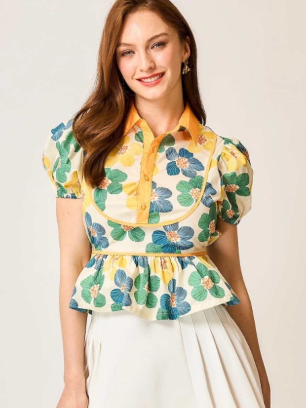 Umgee Floral Peplum Puff Sleeve Top | NWT - Picture 2 of 4